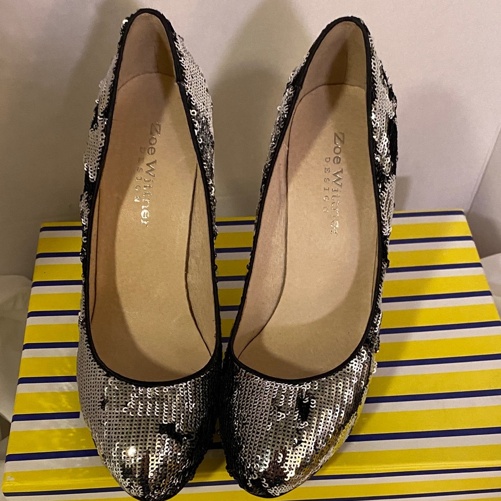 Zoe Wittner Silver Sequin Women's Shoes